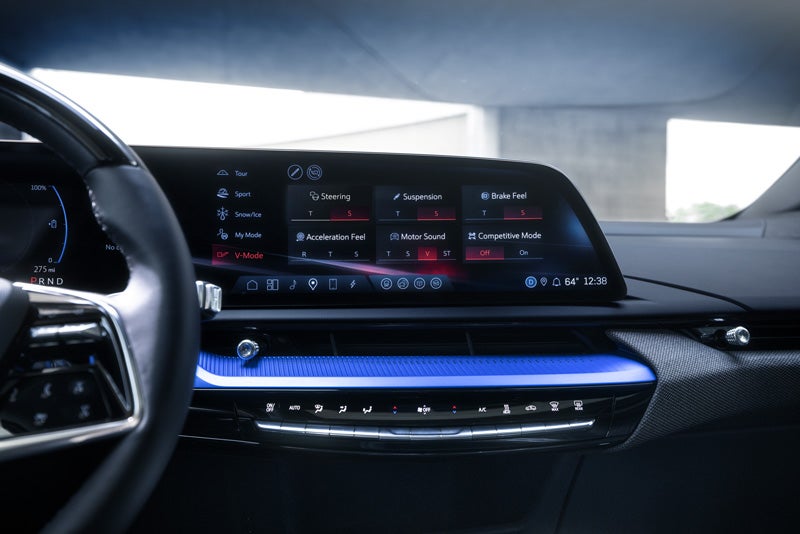 The 2026 OPTIQ-V Display Screen Displaying the V-Mode Settings | Fred Anderson Cadillac in Greer SC